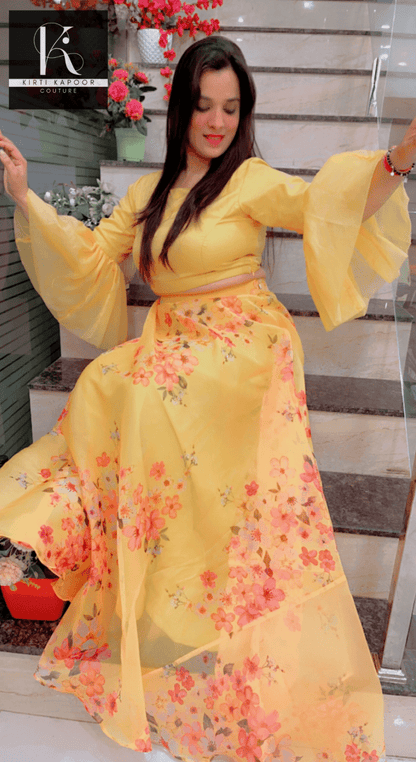 Designer Yellow Dress With Red Dupatta - Kirti Kapoor Couture