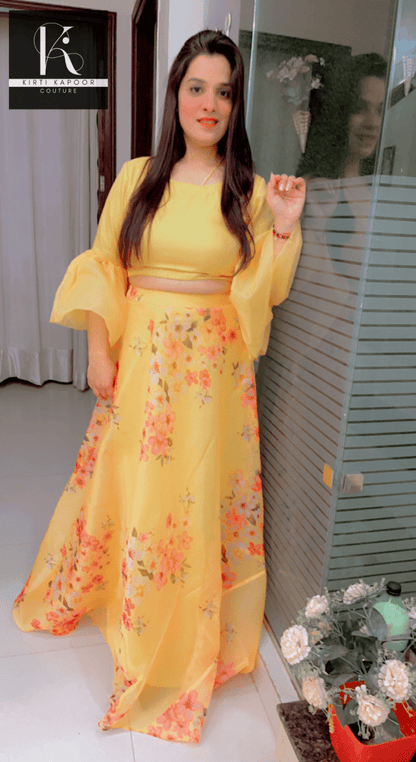 Designer Yellow Dress With Red Dupatta - Kirti Kapoor Couture