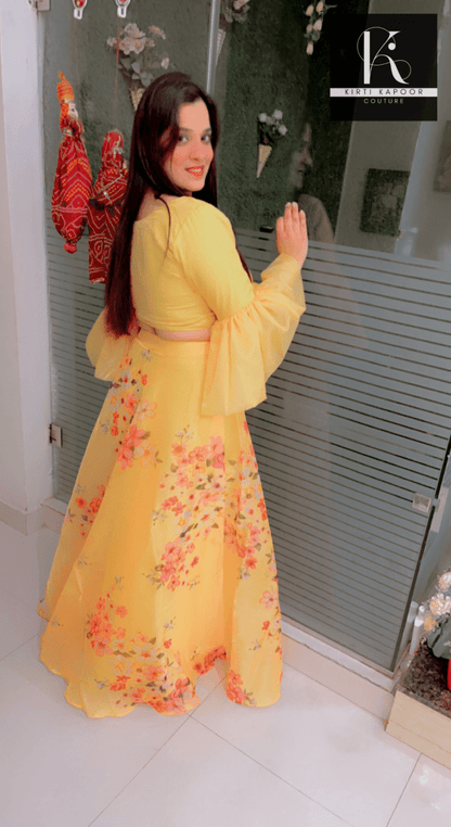 Designer Yellow Dress With Red Dupatta - Kirti Kapoor Couture