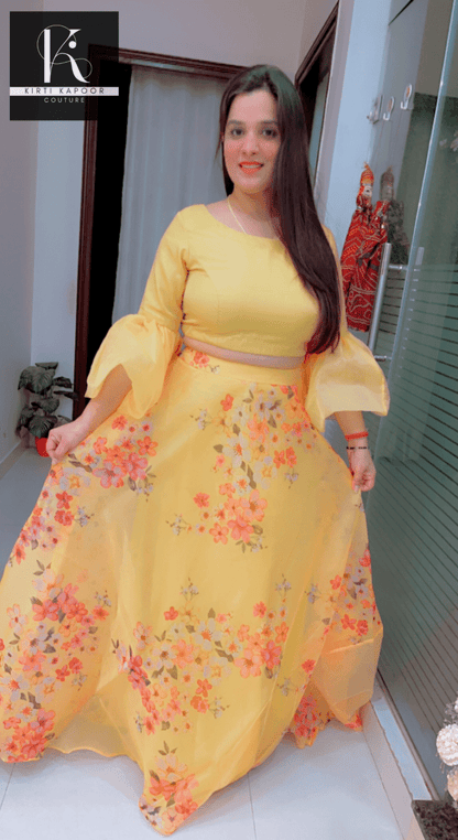 Designer Yellow Dress With Red Dupatta - Kirti Kapoor Couture