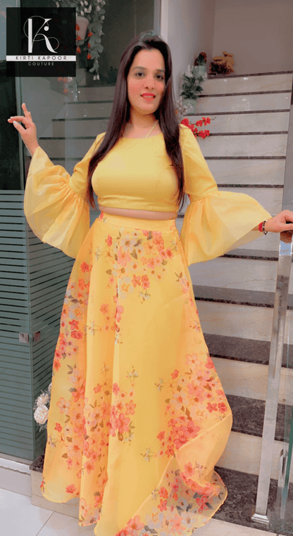 Designer Yellow Dress With Red Dupatta - Kirti Kapoor Couture