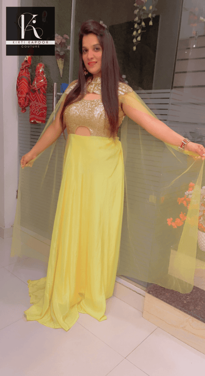 Detachable Party Wear Cape Gown - Kirti Kapoor Couture