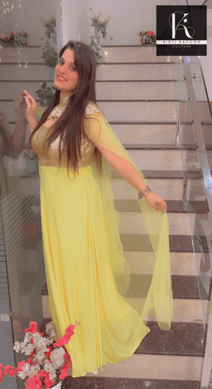 Detachable Party Wear Cape Gown - Kirti Kapoor Couture