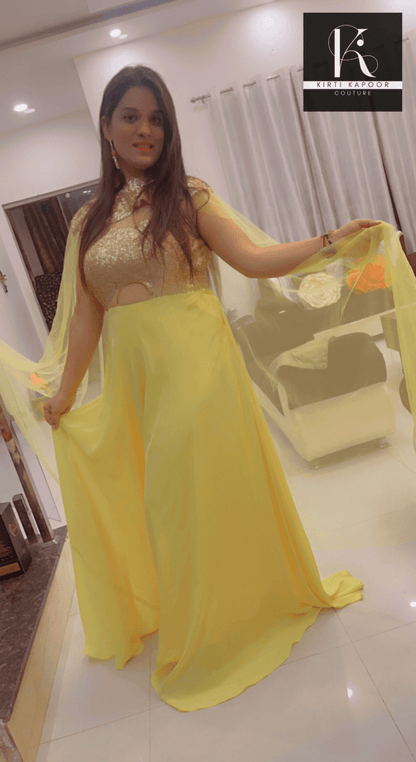 Detachable Party Wear Cape Gown - Kirti Kapoor Couture