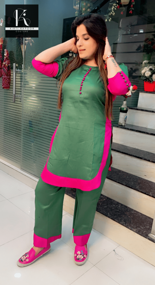Duo Colored Co - ord Set (Magenta and Green) - Kirti Kapoor Couture