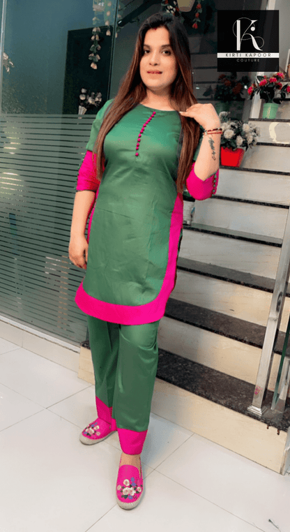 Duo Colored Co - ord Set (Magenta and Green) - Kirti Kapoor Couture
