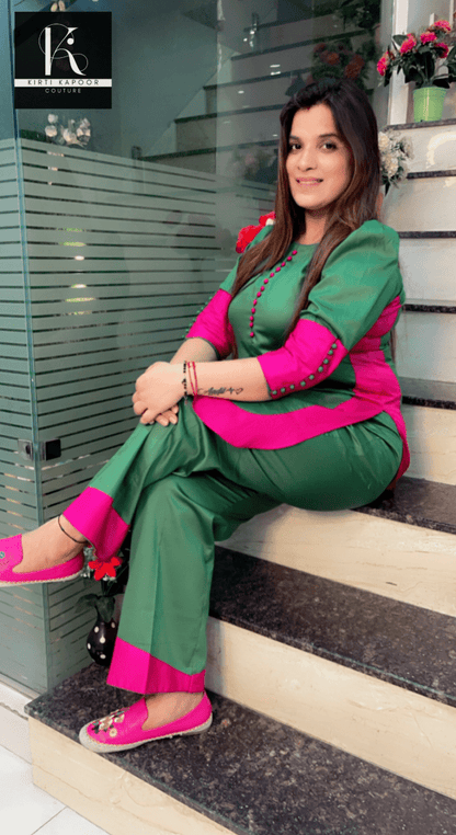 Duo Colored Co - ord Set (Magenta and Green) - Kirti Kapoor Couture
