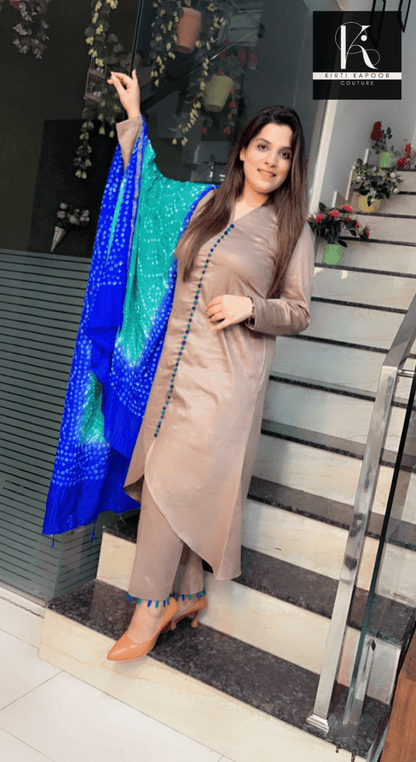 Elephant Gray Suit with Bandhani Dupatta - Kirti Kapoor Couture