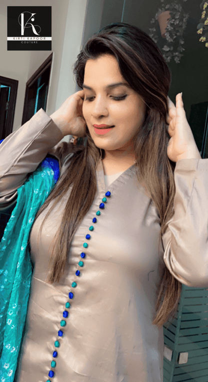 Elephant Gray Suit with Bandhani Dupatta - Kirti Kapoor Couture