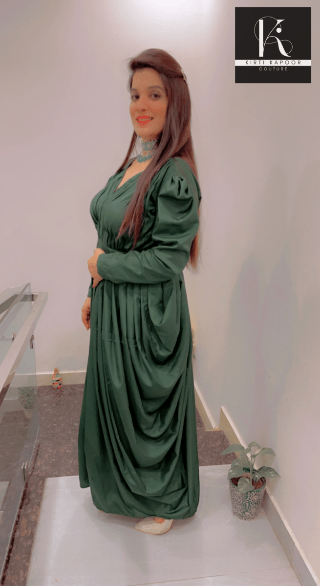 Emerald Green Dress (Crepe Gown) - Kirti Kapoor Couture