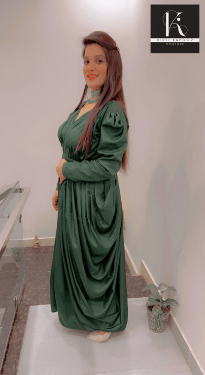 Emerald Green Dress (Crepe Gown) - Kirti Kapoor Couture