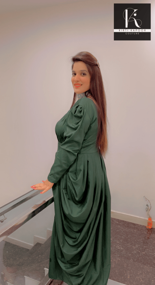 Emerald Green Dress (Crepe Gown) - Kirti Kapoor Couture