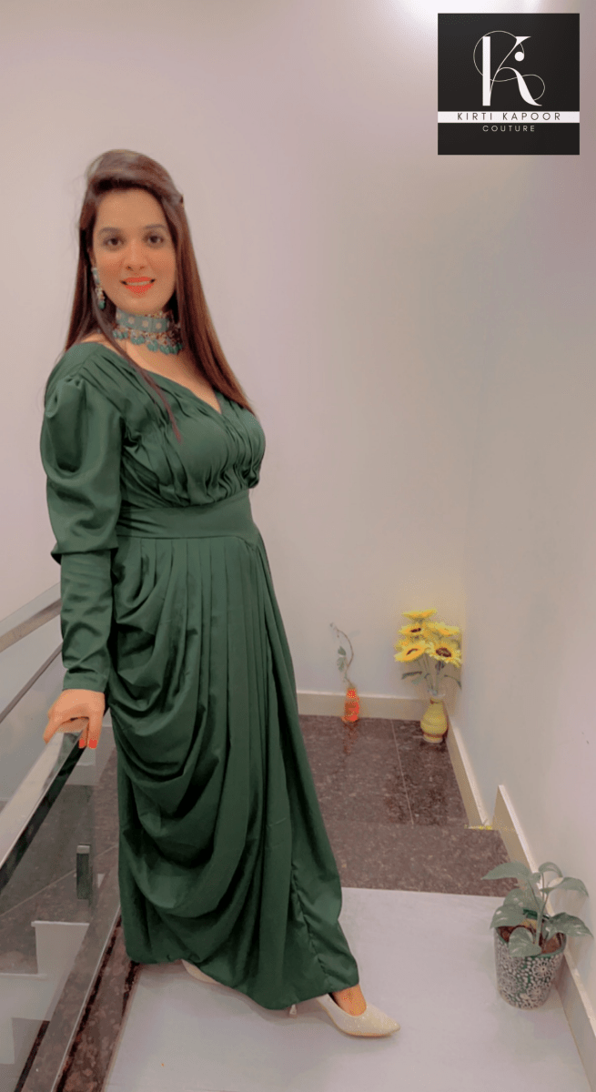 Emerald Green Dress (Crepe Gown) - Kirti Kapoor Couture