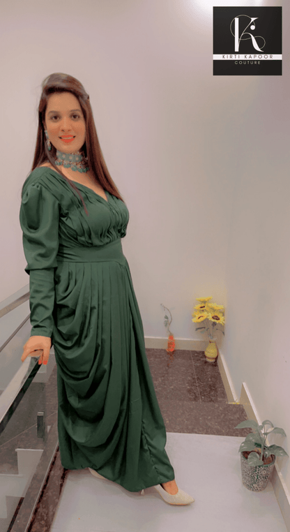 Emerald Green Dress (Crepe Gown) - Kirti Kapoor Couture