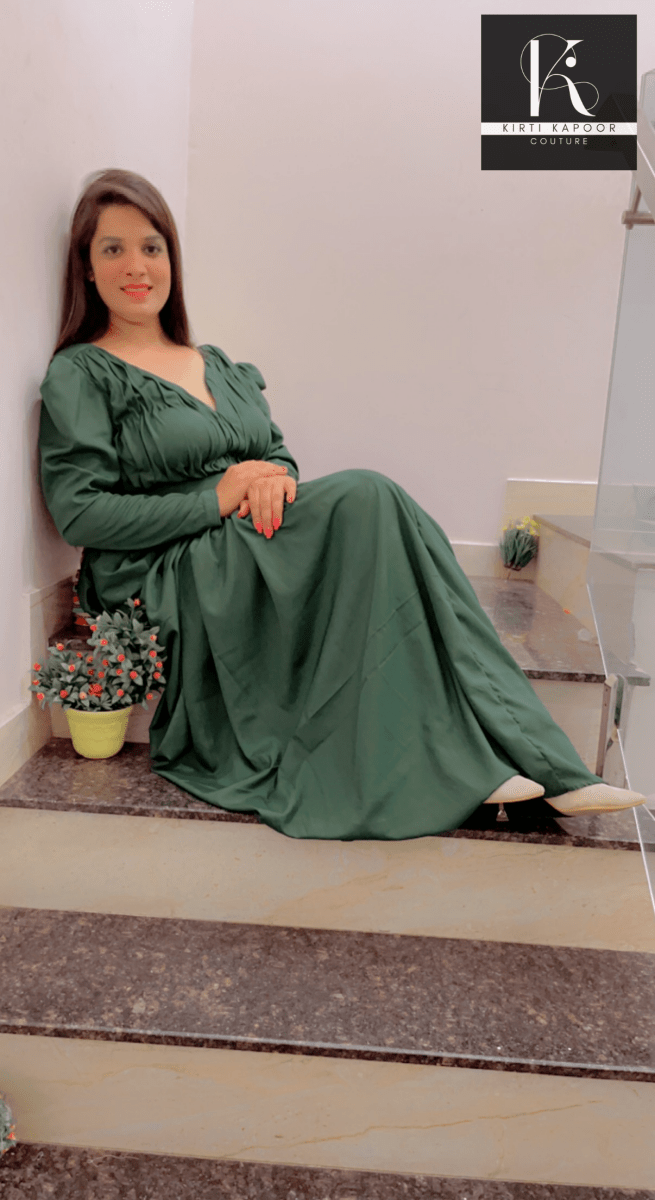 Emerald Green Dress (Crepe Gown) - Kirti Kapoor Couture