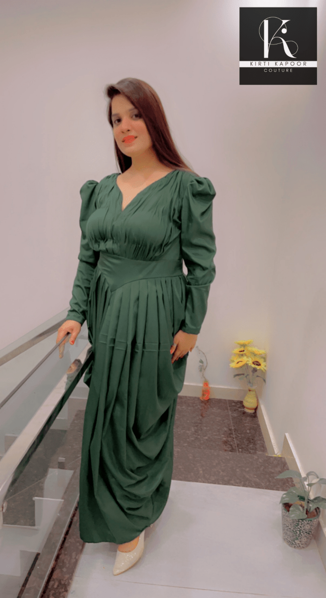 Emerald Green Dress (Crepe Gown) - Kirti Kapoor Couture