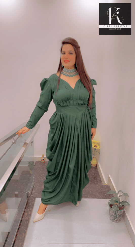 Emerald Green Dress (Crepe Gown) - Kirti Kapoor Couture