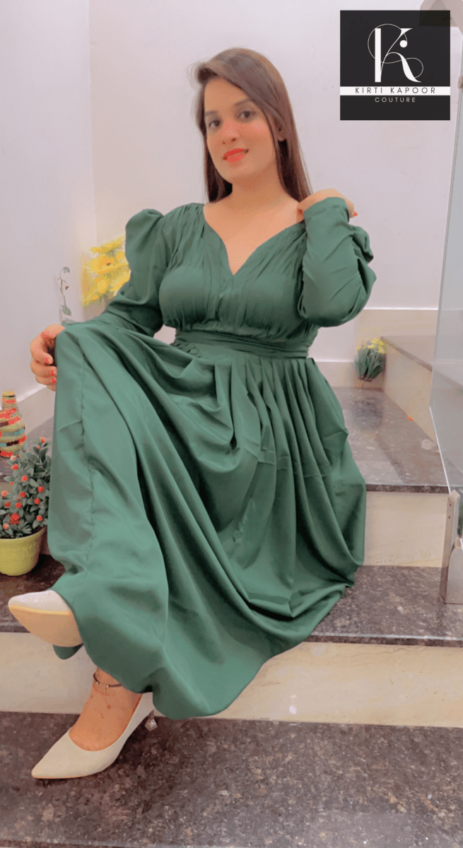 Emerald Green Dress (Crepe Gown) - Kirti Kapoor Couture