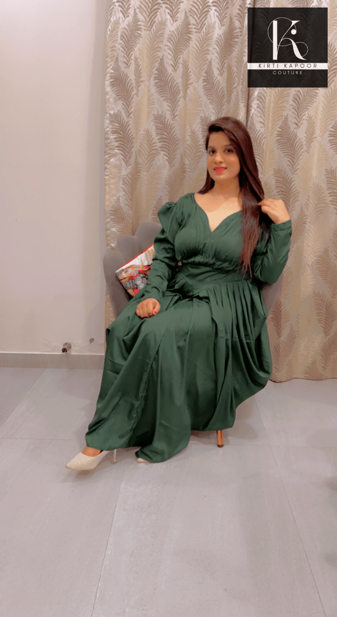 Emerald Green Dress (Crepe Gown) - Kirti Kapoor Couture