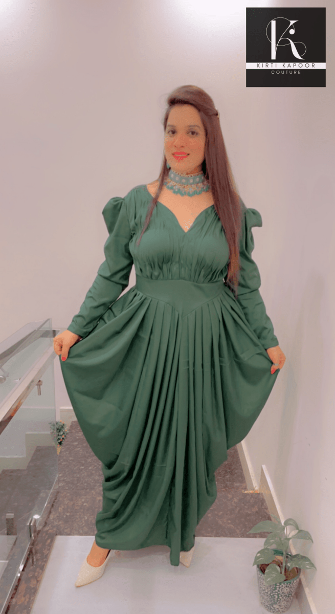 Emerald Green Dress (Crepe Gown) - Kirti Kapoor Couture