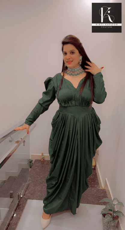 Emerald Green Dress (Crepe Gown) - Kirti Kapoor Couture
