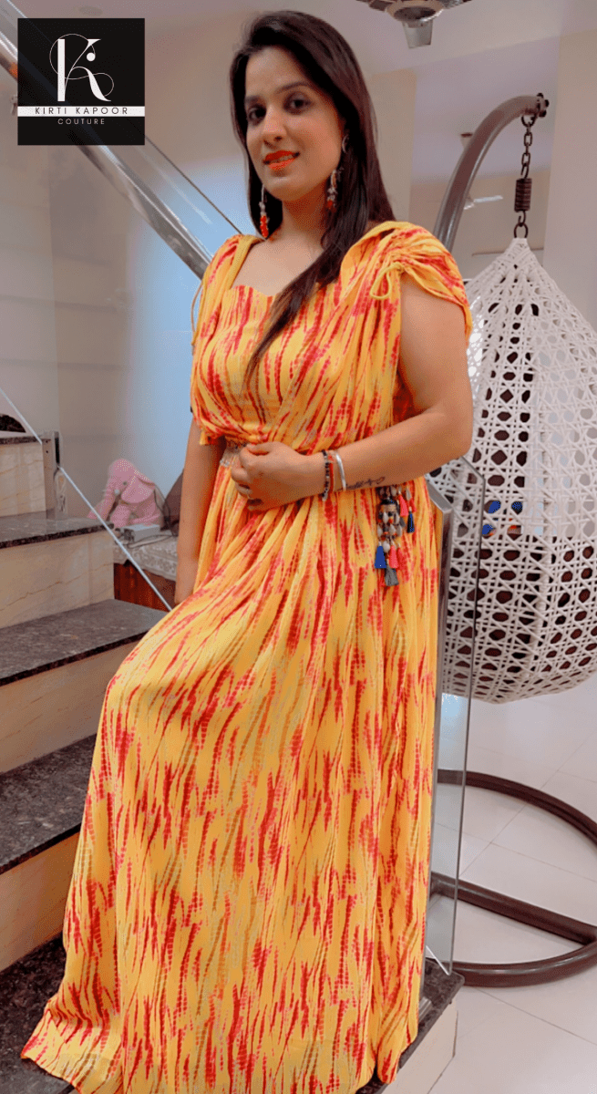 Ethnic Party - Wear Yellow - Orange Gown - Kirti Kapoor Couture
