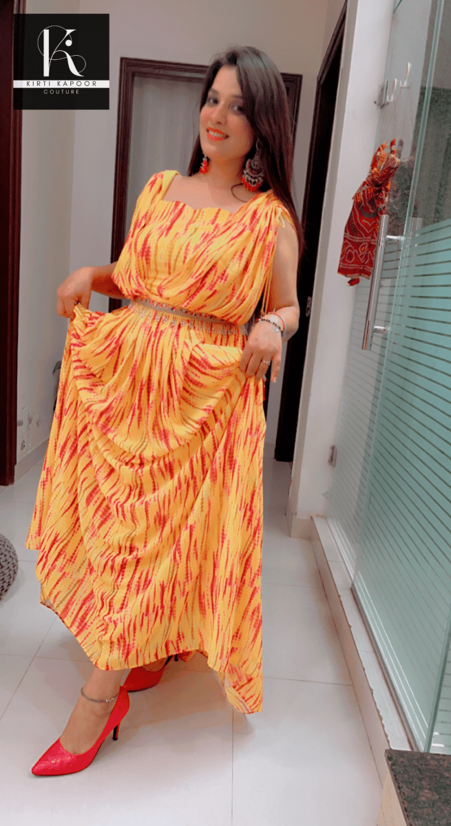 Ethnic Party - Wear Yellow - Orange Gown - Kirti Kapoor Couture