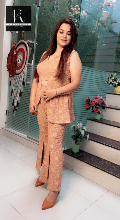 Fawn Shaded Two - Piece Peplum Style Outfit - Kirti Kapoor Couture