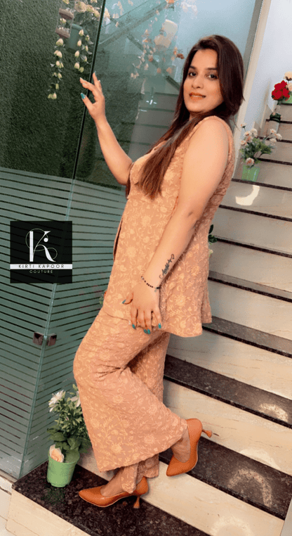 Fawn Shaded Two - Piece Peplum Style Outfit - Kirti Kapoor Couture