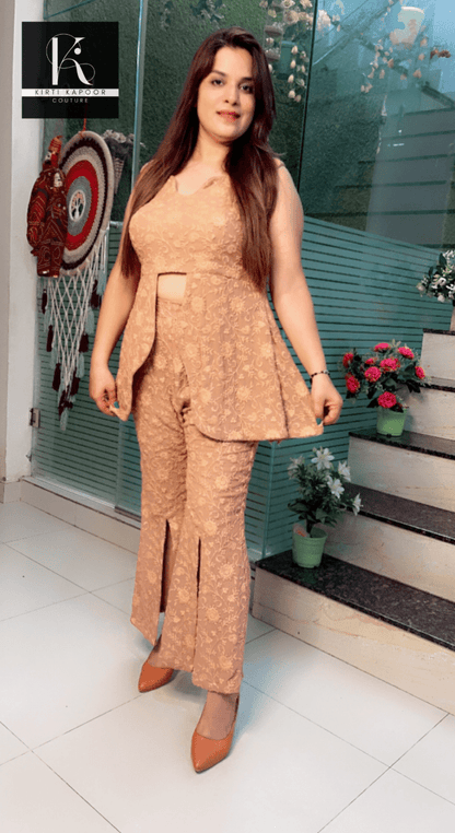 Fawn Shaded Two - Piece Peplum Style Outfit - Kirti Kapoor Couture