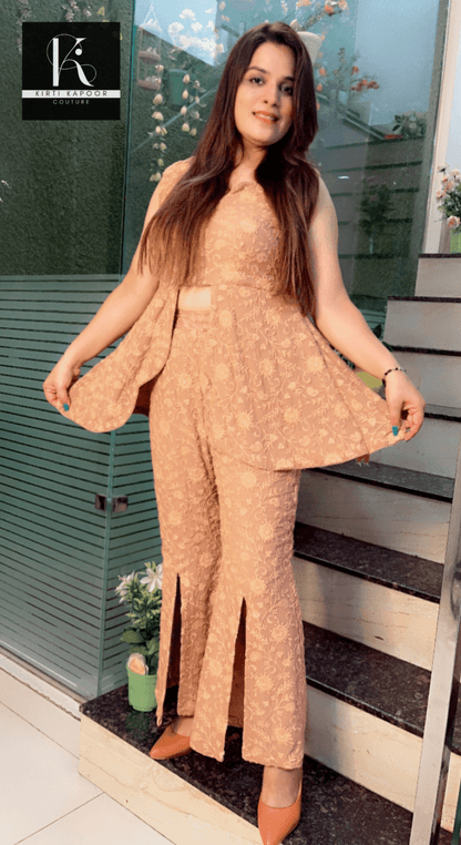 Fawn Shaded Two - Piece Peplum Style Outfit - Kirti Kapoor Couture