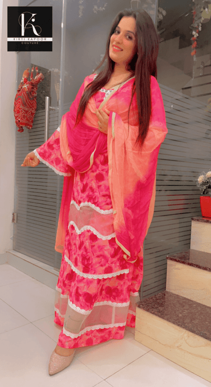 Floral Printed Pink Georgette Designer Suit - Kirti Kapoor Couture