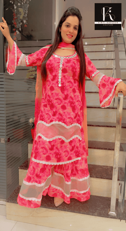 Floral Printed Pink Georgette Designer Suit - Kirti Kapoor Couture