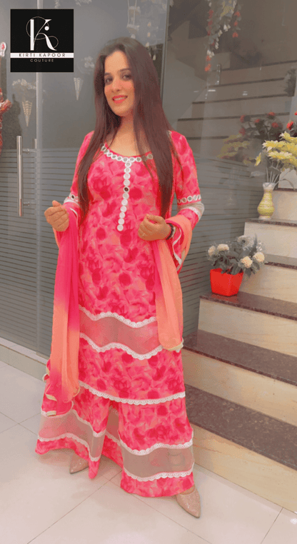 Floral Printed Pink Georgette Designer Suit - Kirti Kapoor Couture