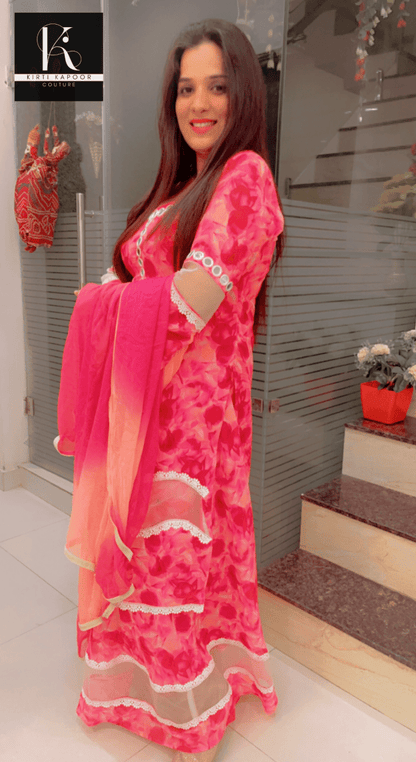 Floral Printed Pink Georgette Designer Suit - Kirti Kapoor Couture