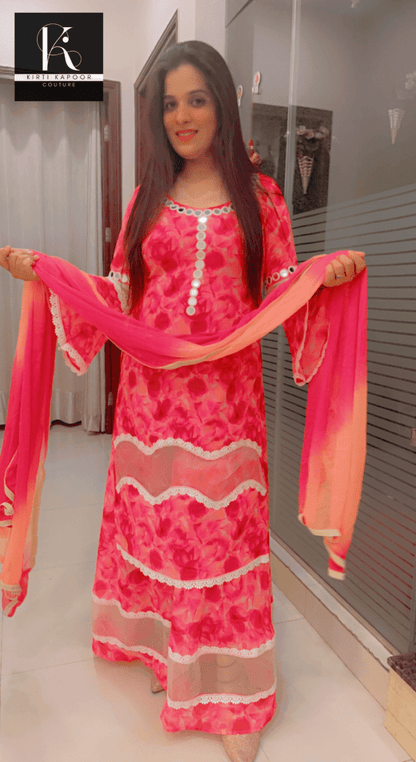 Floral Printed Pink Georgette Designer Suit - Kirti Kapoor Couture