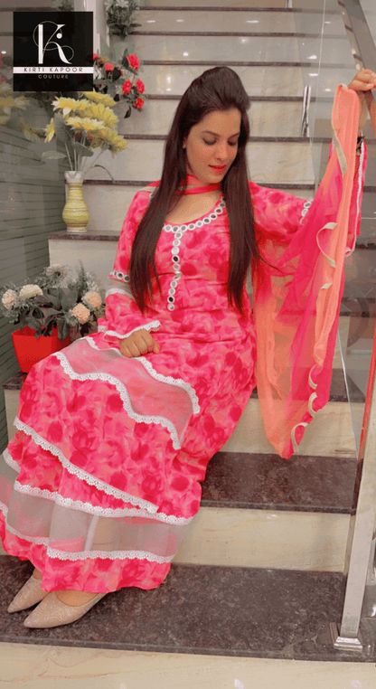 Floral Printed Pink Georgette Designer Suit - Kirti Kapoor Couture