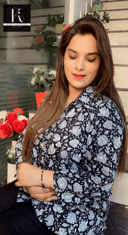 Floral Printed Shirt with Pearl - Worked Pant - Kirti Kapoor Couture
