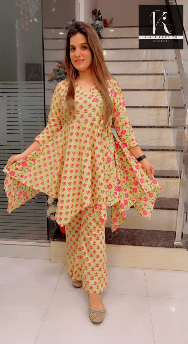 Yellow Floral Printed Co-Ord Set For Women (CS004)