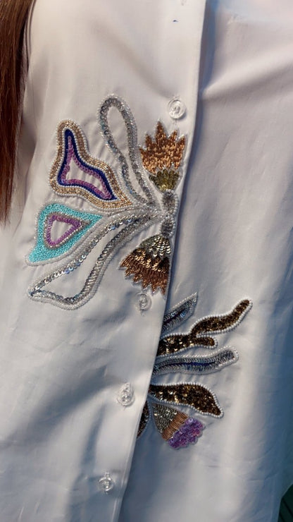 Formal & Elegant White Embroidered Cotton Shirt - Kirti Kapoor Couture