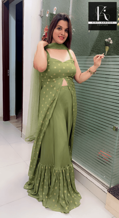 Front Cut Shirt With Ruffled Skirt (Mehndi Outfit) - Kirti Kapoor Couture