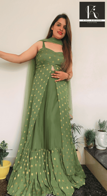 Front Cut Shirt With Ruffled Skirt (Mehndi Outfit) - Kirti Kapoor Couture