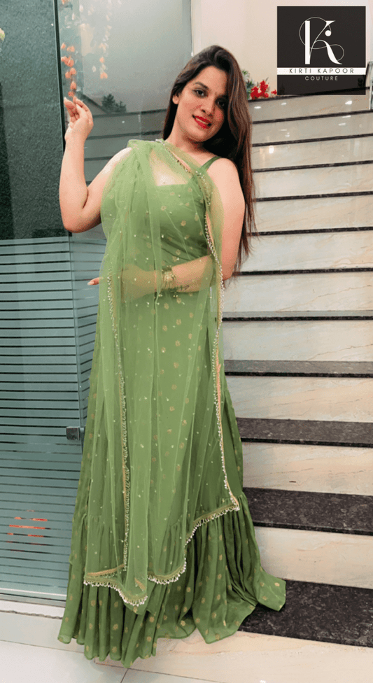 Front Cut Shirt With Ruffled Skirt (Mehndi Outfit) - Kirti Kapoor Couture