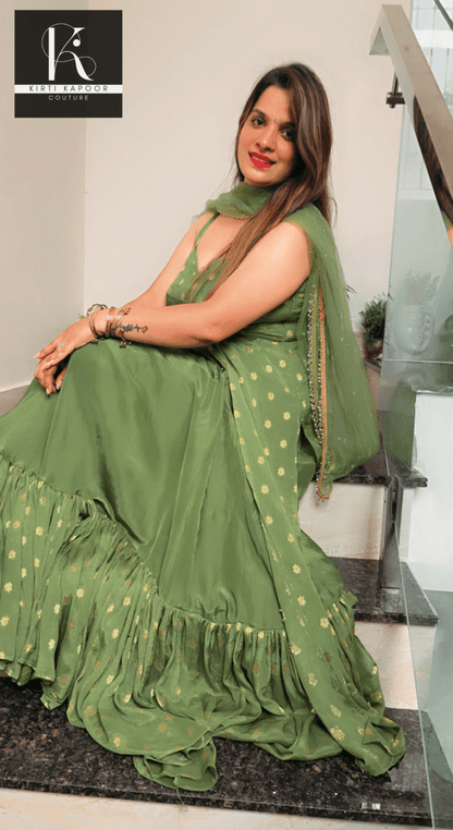 Front Cut Shirt With Ruffled Skirt (Mehndi Outfit) - Kirti Kapoor Couture