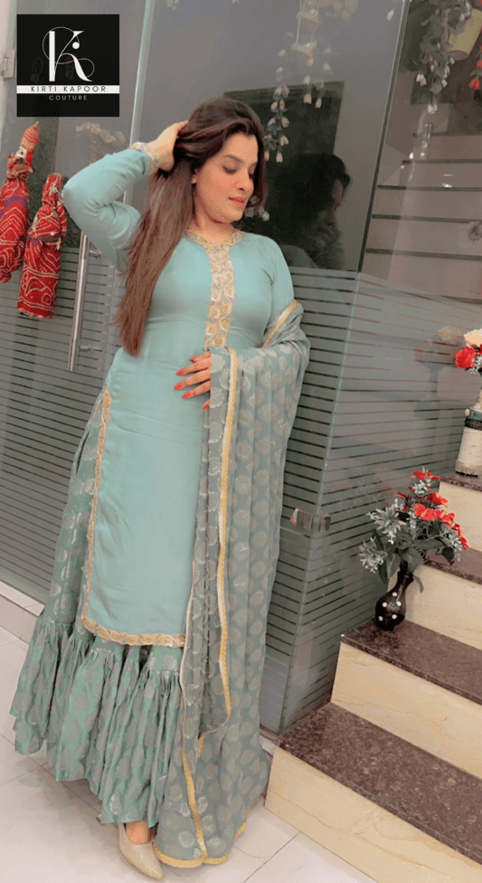 Gathered Skirt with Shirt and Banarasi Dupatta - Kirti Kapoor Couture