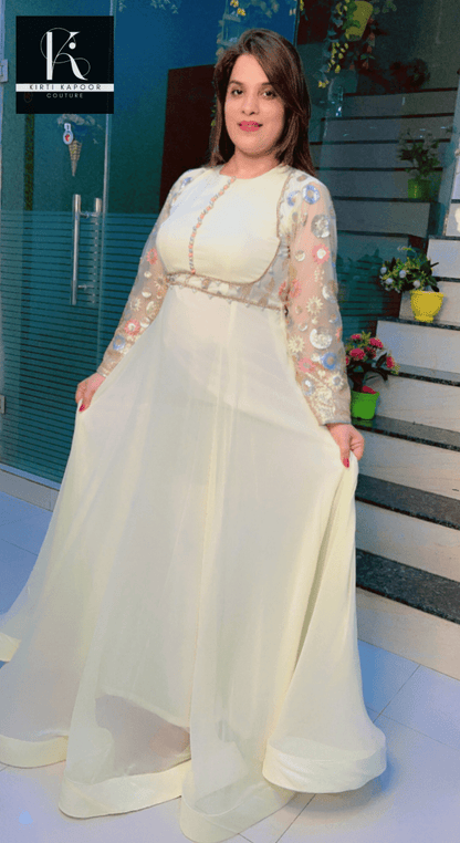 Georgette Flary Gown with Embroidered Net Fabric - Kirti Kapoor Couture