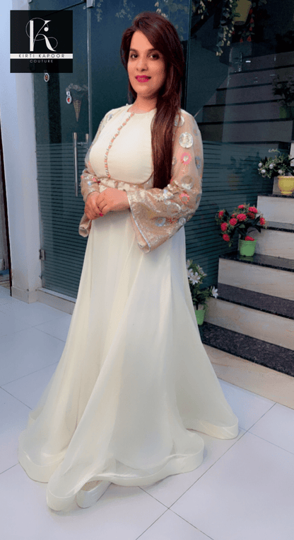 Georgette Flary Gown with Embroidered Net Fabric - Kirti Kapoor Couture