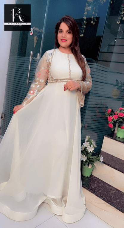 Georgette Flary Gown with Embroidered Net Fabric - Kirti Kapoor Couture