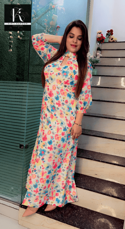 Georgette Floral Printed Sequence One - Piece Dress - Kirti Kapoor Couture
