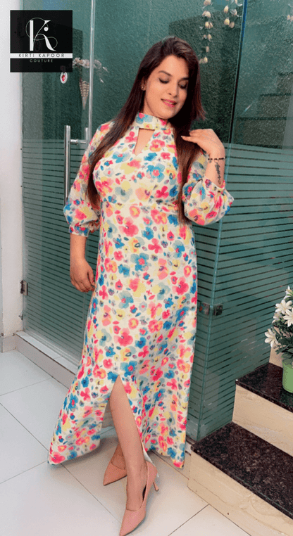 Georgette Floral Printed Sequence One - Piece Dress - Kirti Kapoor Couture